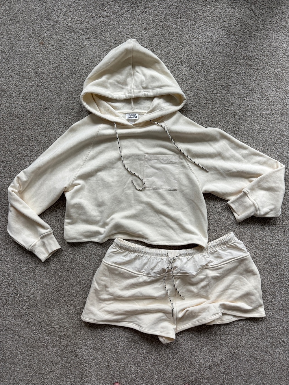 Cozy Cream Cropped Hooded Sweatshirt & Shorts Set